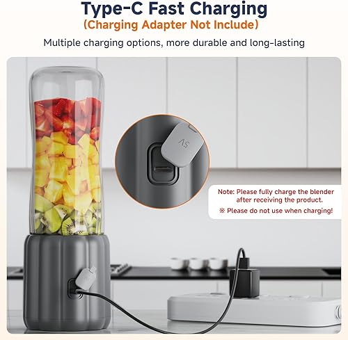 Miniatura 4 de COKUNST Licuadora portátil, licuadora personal de 17 onzas para batidos y batidos, mini mezclador recargable por USB con 6 cuchillas, licuadoras de