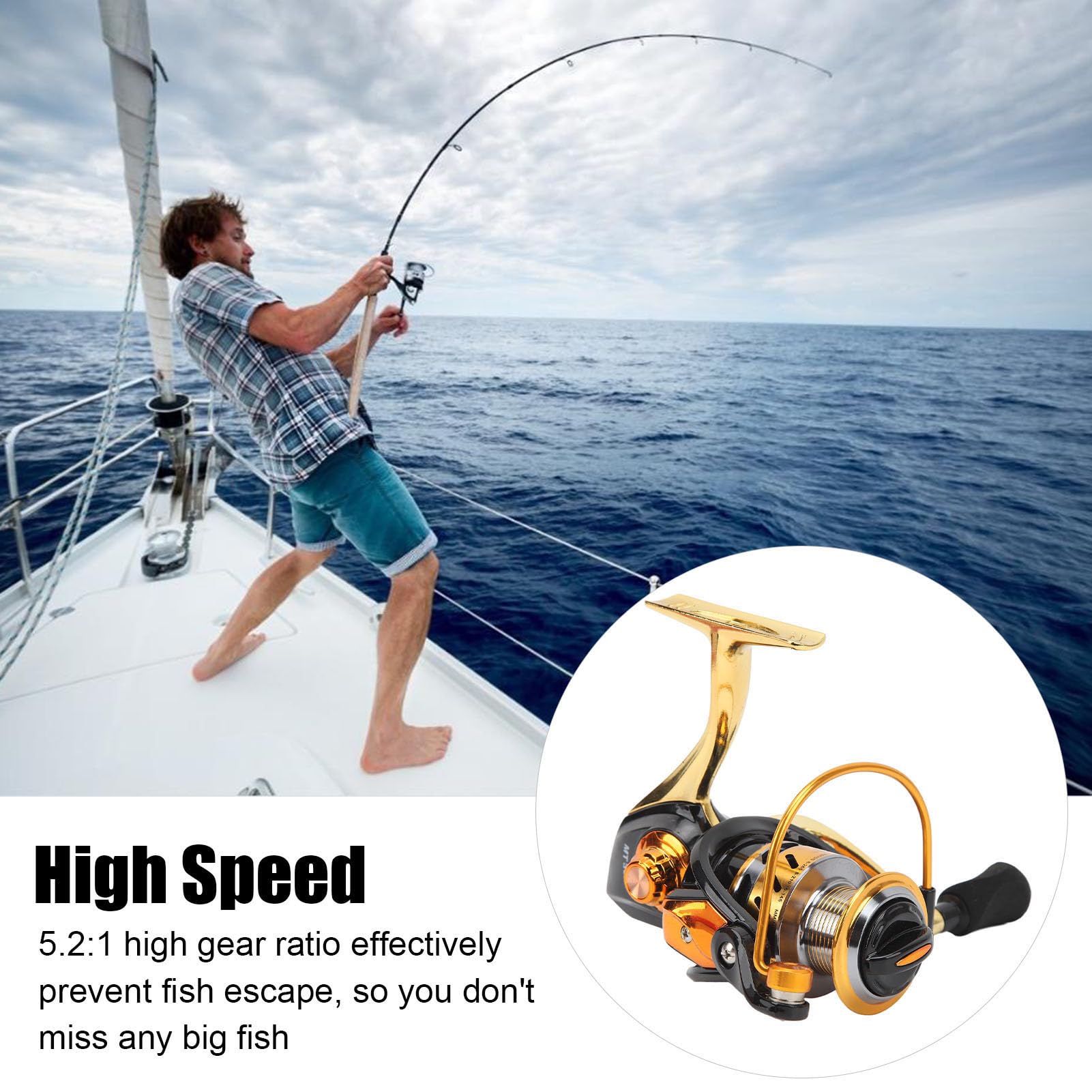 Zerodis Moulinet de pêche (3000S)5.2 : 1 Moulinet En Laiton