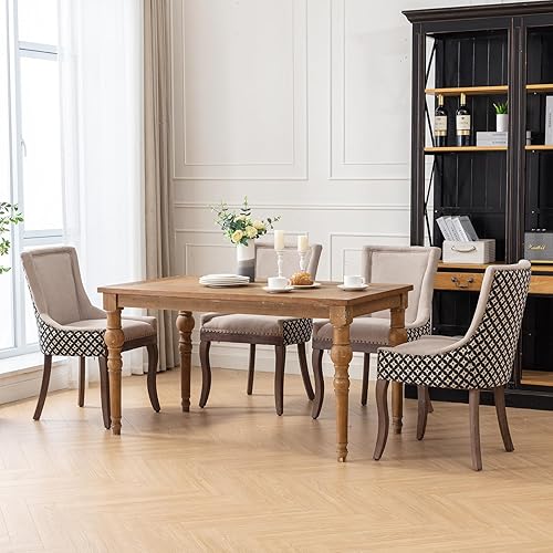 Miniatura 4 de Juego de 4 sillas de comedor tapizadas, sillas de cocina de tela con ribete de cabeza de clavo, sillas de cocina y comedor con respaldo alto, patas