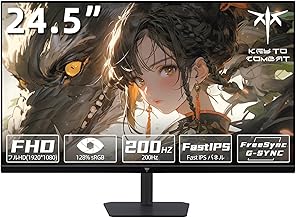 KTC 24.5 インチ ゲーミングモニター (200Hz/FHD/1ms/Fast IPS/HDR10/sRGB128%ボリューム/1000:1コントラスト比) FreeSync&G-Sync対応) 350cd/m² 低ブルーライト チルト調整 HDMI2.0×2+DP1.4×1搭載 3年間の保証付き H25T7