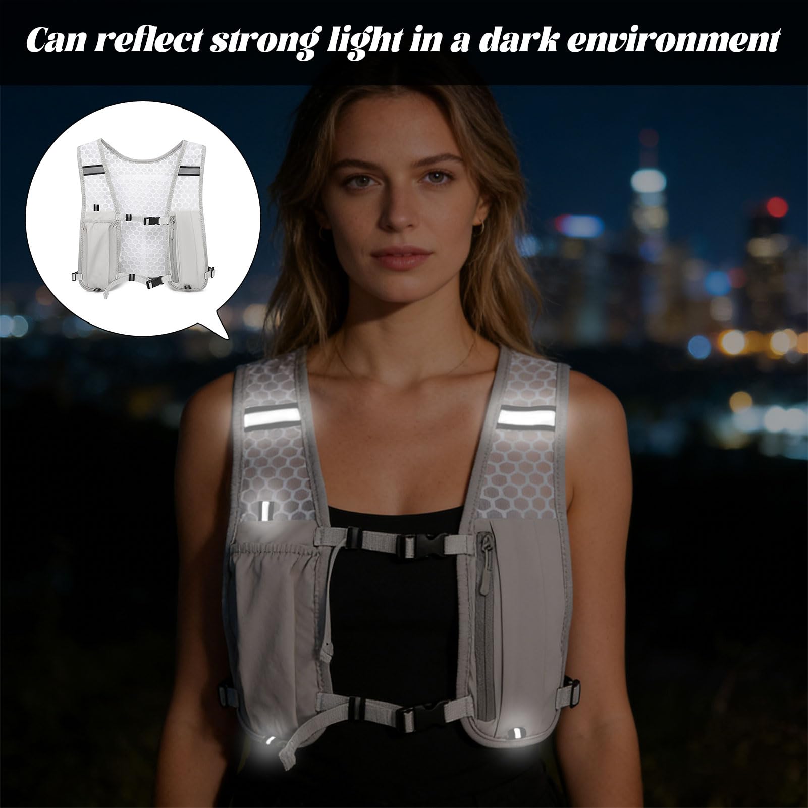 Unisex Running Vest, Adjustable Running Vest with Phone Holder & 500ml Bottle Storage, Portable and Comfortable Vests with Reflective Strips for Trailrunning Hiking Marathon Running Cycling, Grey — view 4