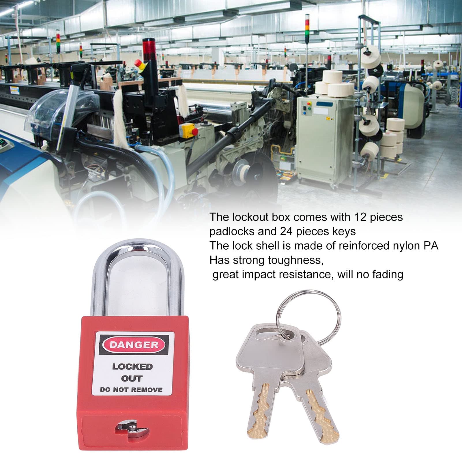 Nutriess Portable Lockout Box Set 12 Pcs Padlocks 38mm Group Safety Storage Box Reinforced Nylon Sturdy Lockout for Industrial Electrical petr oleum Chemical Use