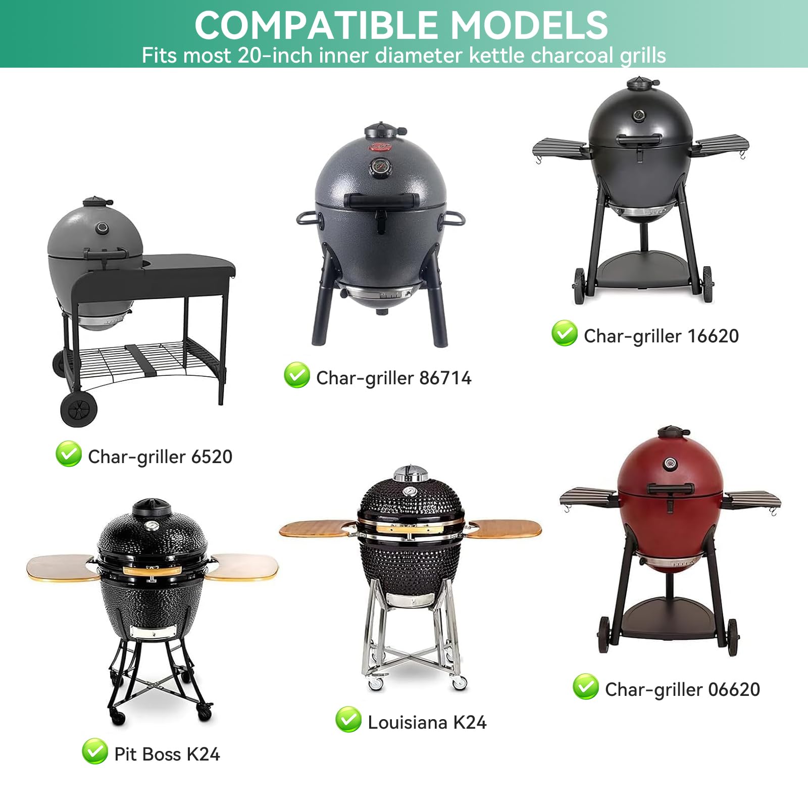 Griglia rotonda in ghisa da 49,5 cm per barbecue in ceramica Akorn Kamado, Char-Griller Akorn 16620, Pit Boss K24, Louisiana Grills K24, Heavy Duty Solid Rod Cooking Grills di ricambio
