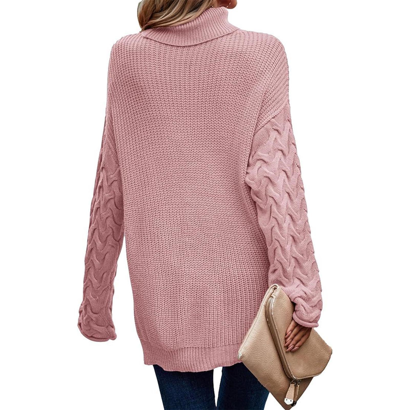 Greabuy Maglione lavorato a maglia a trecce a tinta unita da donna a maniche lunghe autunno inverno pullover felpa per donna maglione casual camicie da donna maglioni da donna felpe a maglia leggere,