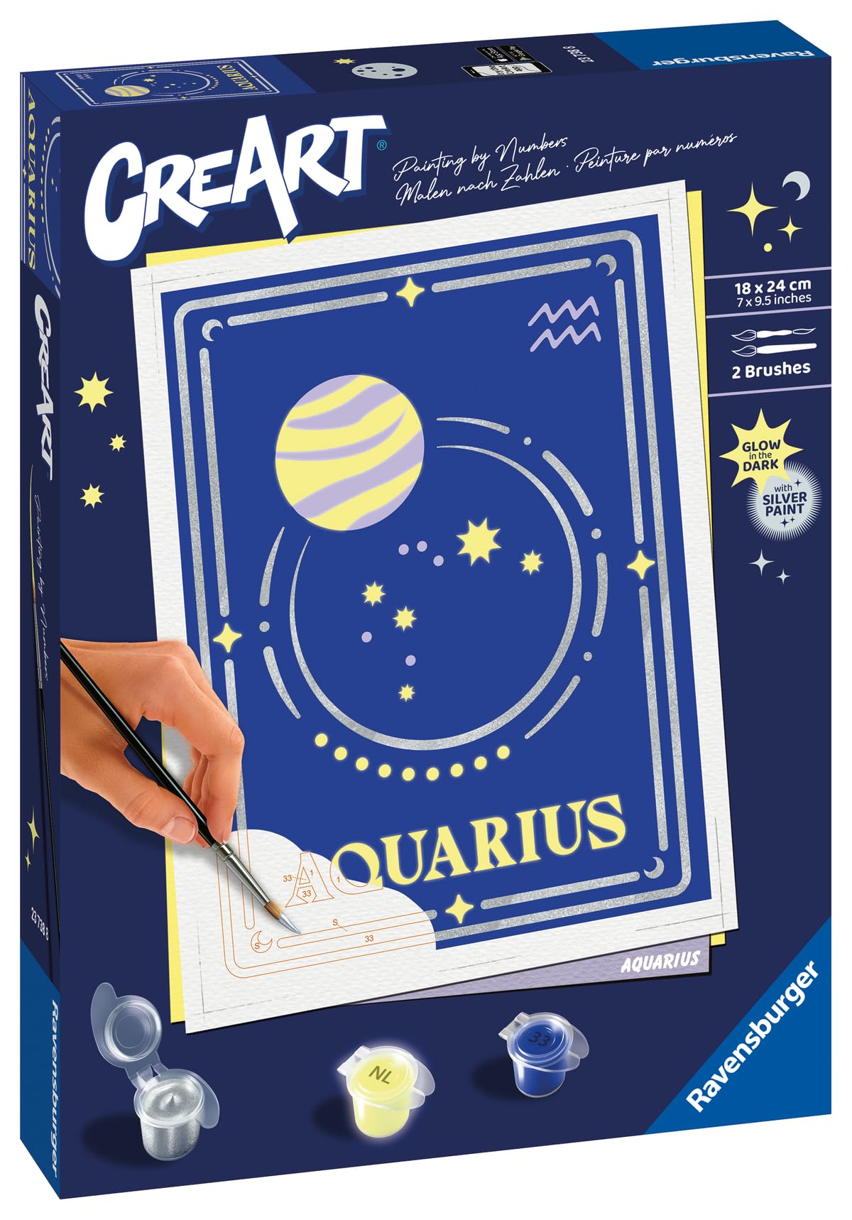 Ravensburger CreArt Serie Trend D Zodiaco: Segno del Cancro, Kit per Dipingere con i Numeri, Contiene una Tavola Prestampata, Pennello, Colori e Accessoriper tutti i creativi dai 12+ anni