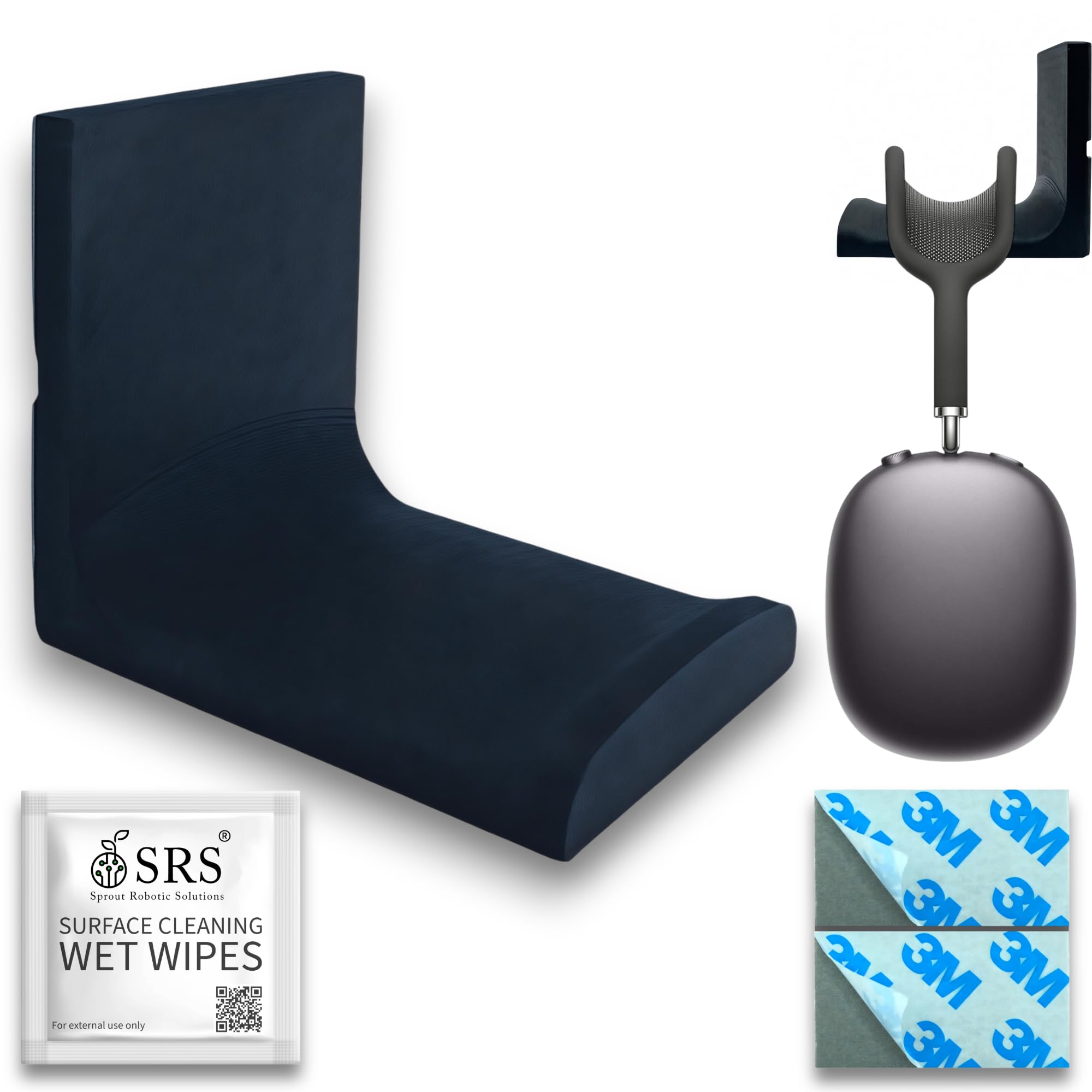 SRS® Table Mount Headphone Stand Holder Under Desk Headphone Hook Hanger Mount with Cable Organizer for All Gaming Headsets Pc Accessories Stick-on Adhesive Holder (Pack of 1, Black)