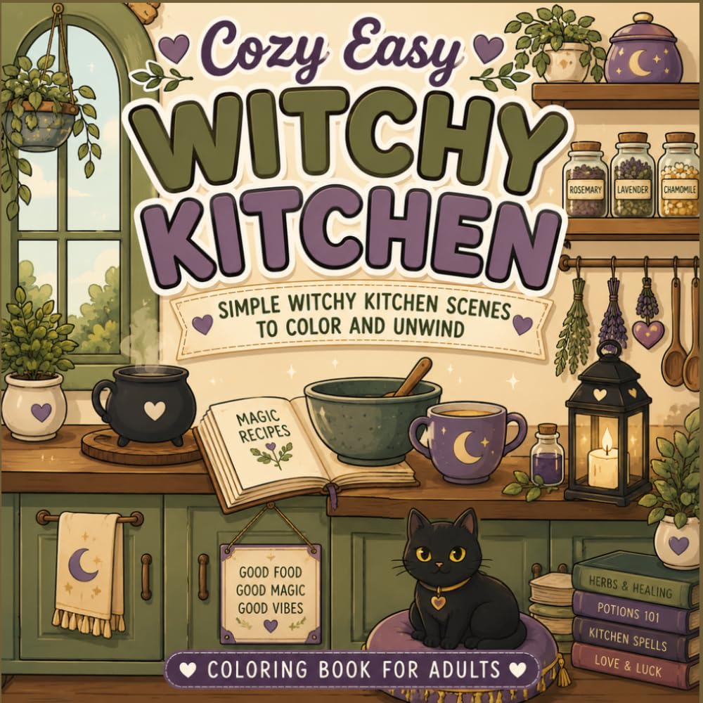 Cozy Easy Witchy Kitchen: Simple Magical Kitchen Scenes to Color and Unwind