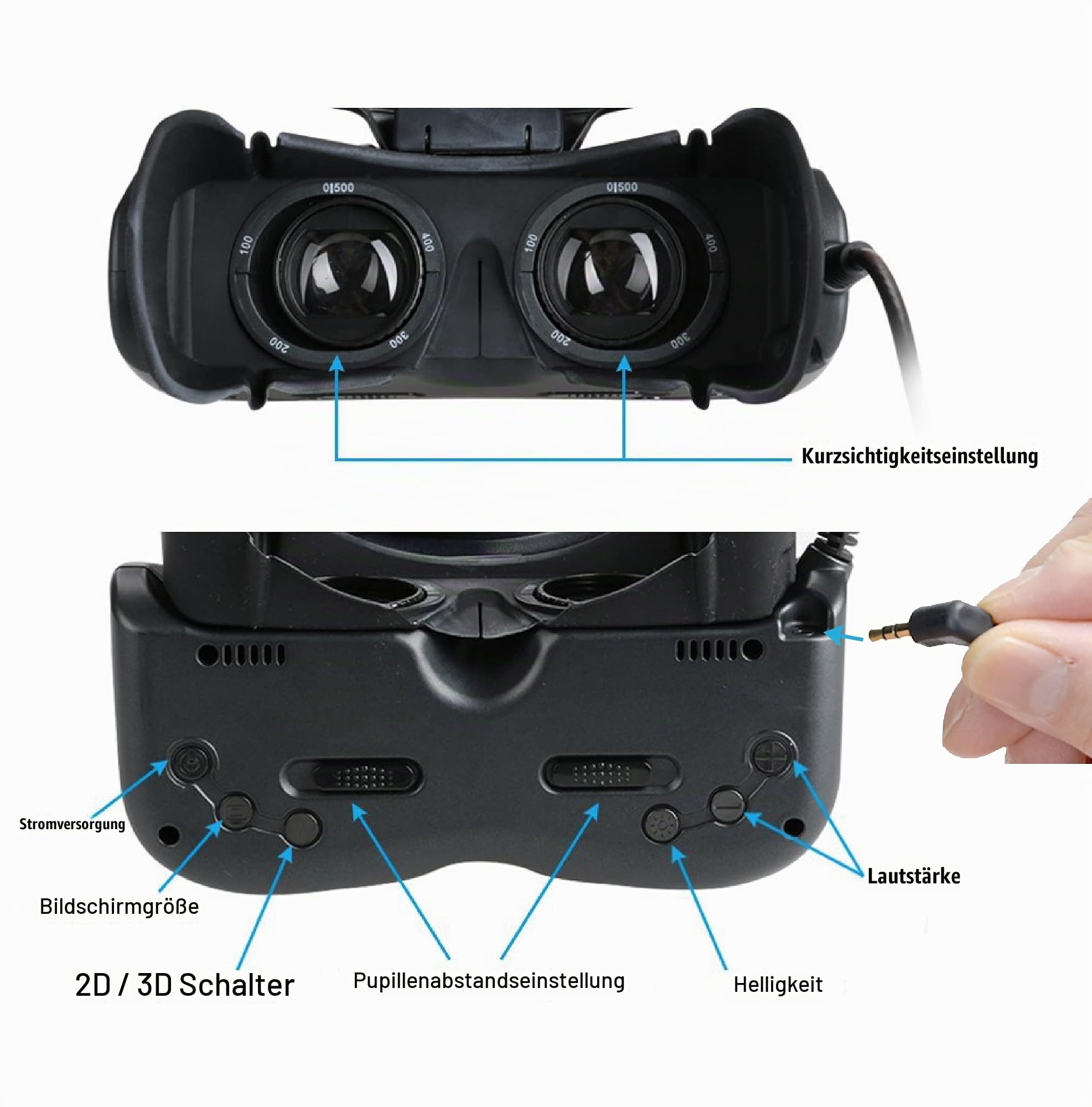 Visionhmd Bigeyes H1 3D-Videobrille mit HDMI-Eingang, Schwarz, 160 x 52 x 63 mm