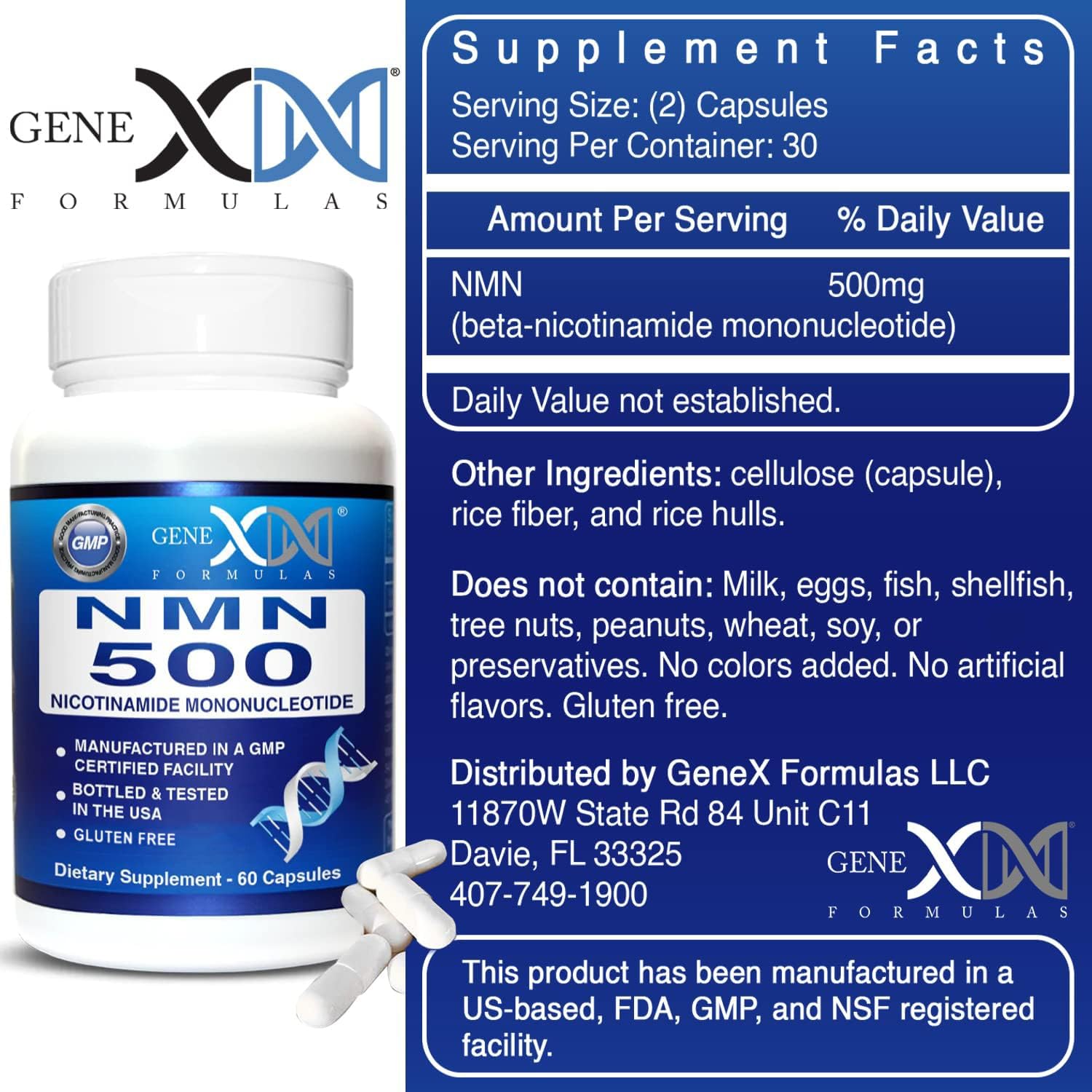 Genex Formulas NMN 500mg - 99% Pure Shelf Stabilized Supplement Capsules for Increased NAD Levels & Healthy Aging, GMP Certified, 500mg per Serving, 60 Capsules — Amazon image 2