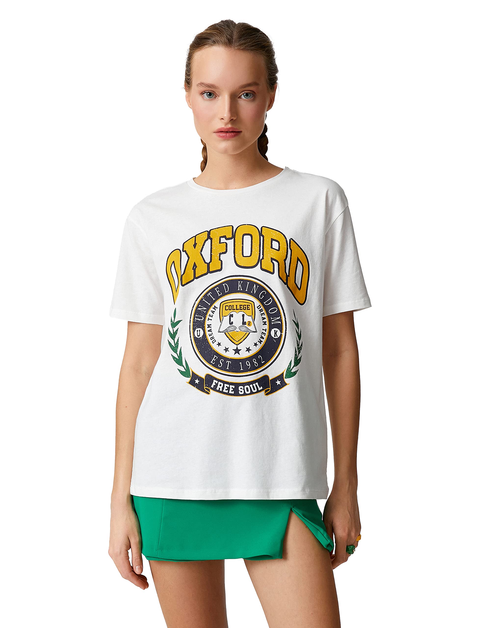 Koton Damen T-Shirt Mit Print – Kurzarm, Aus 100% Polyester, Lässiger Schnitt