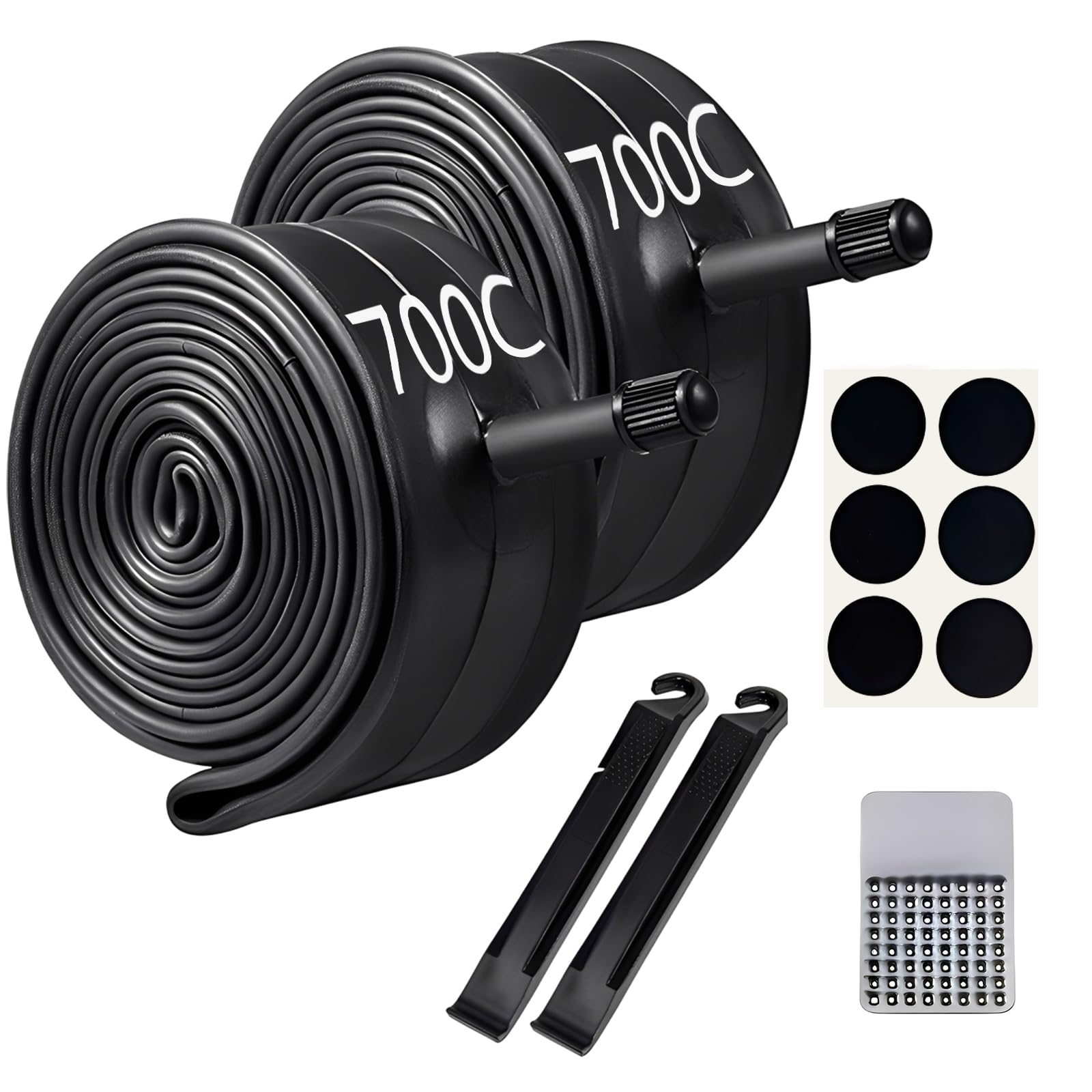 Photo 1 of 2PCS 700C Heavy Duty Bike Inner Tubes, Compatible with 700x35C-45C Bicycle Tires, 48mm Schrader Valve, with 2 Tire Levers & 6 Adhesive Patches for Road & Gravel Bikes