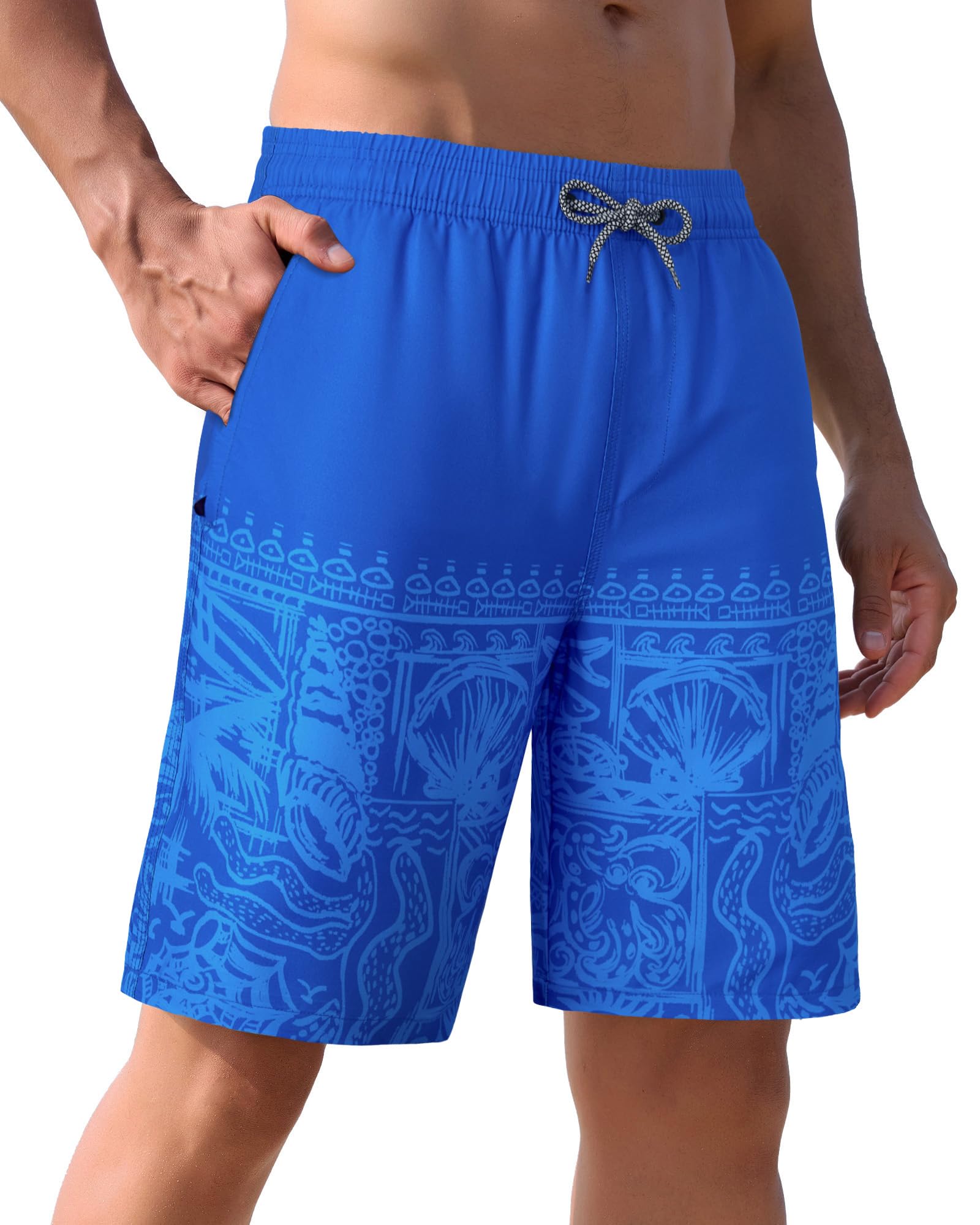 APTRO Herren Badehose Lang Badeshorts mit Mesh-Futter Schnelltrocknend Boardshorts mit Reißverschlusstaschen Sport Shorts