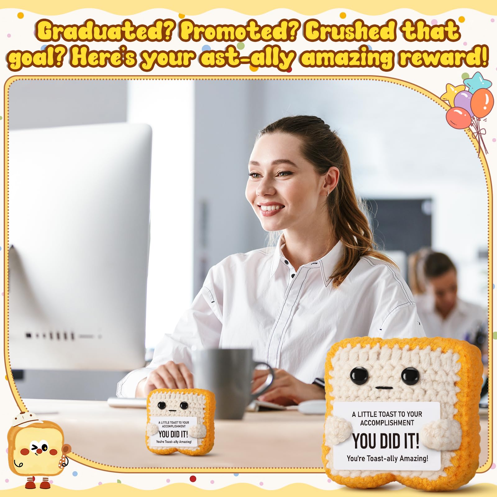 Crochet Toast Congratulations Gifts for Women - You Did It Card for Friends, Students, Coworkers, Teachers – Motivational College Highschool Graduation Decoration for Her Him
