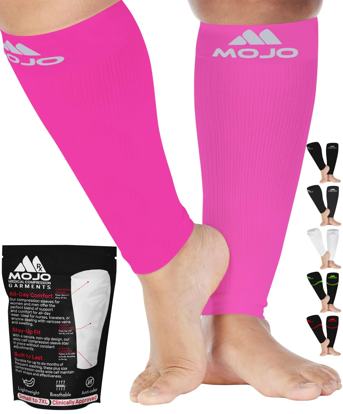 Mojo Compression Socks Footless for Women and Men 20-30mmHg - Extra Wide Plus Size Calf Sleeve - A604