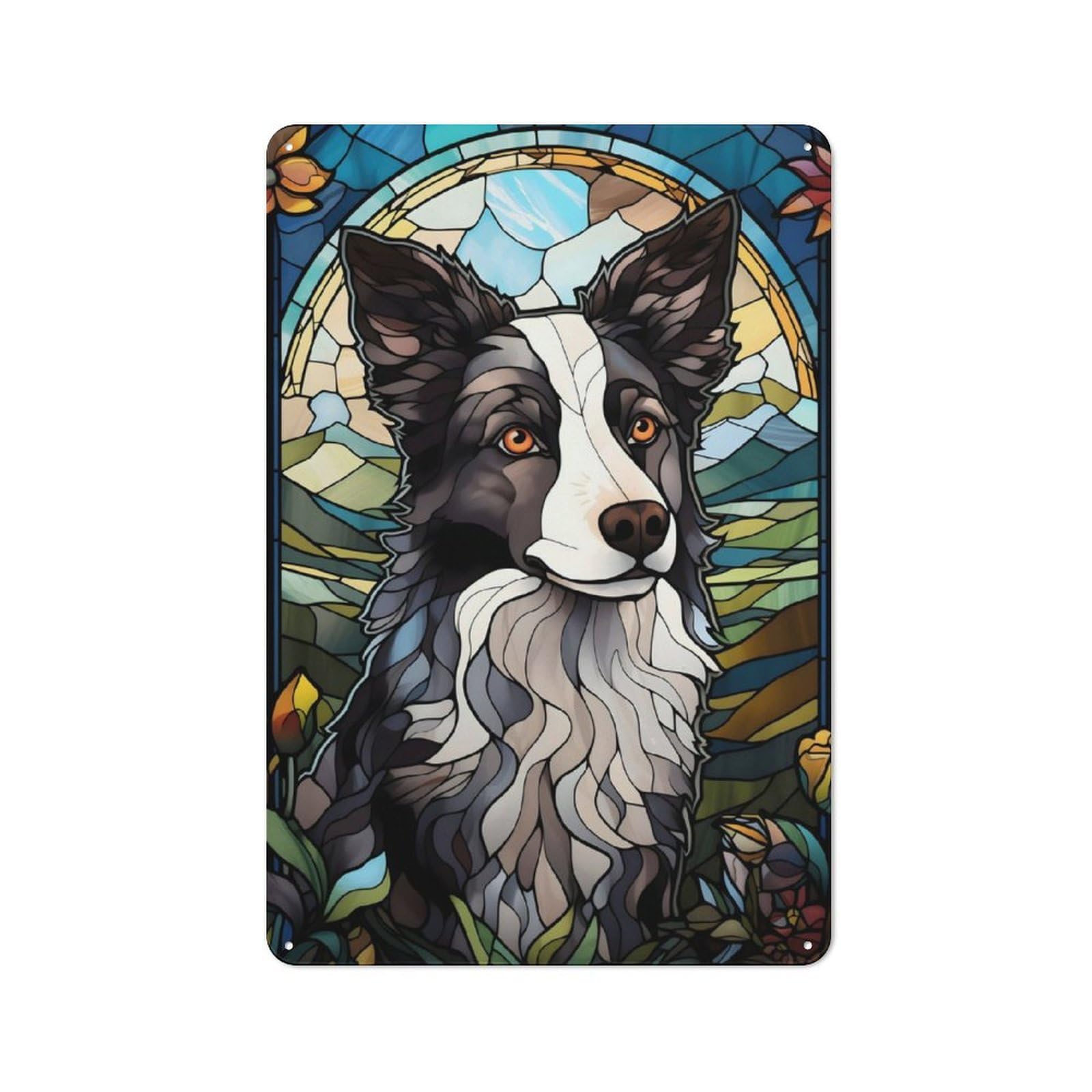 Junmoney Border Collie Dog Stained Retro Tin Sign 30X20cm For Living Room Or Hallway, Gift For Living Room Decor Lovers During The Christmas Season