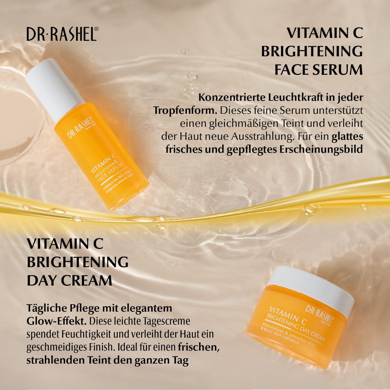 Vitamin C Gesichtspflege Set 5-teilig - Anti-Falten Hautpflege mit Serum, Tagescreme, Nachtcreme, Reinigungsgel, Toner + SPF 50 Sonnenschutz - Anti-Aging, Hautpflege, Skincare Set, Geschenkset Damen