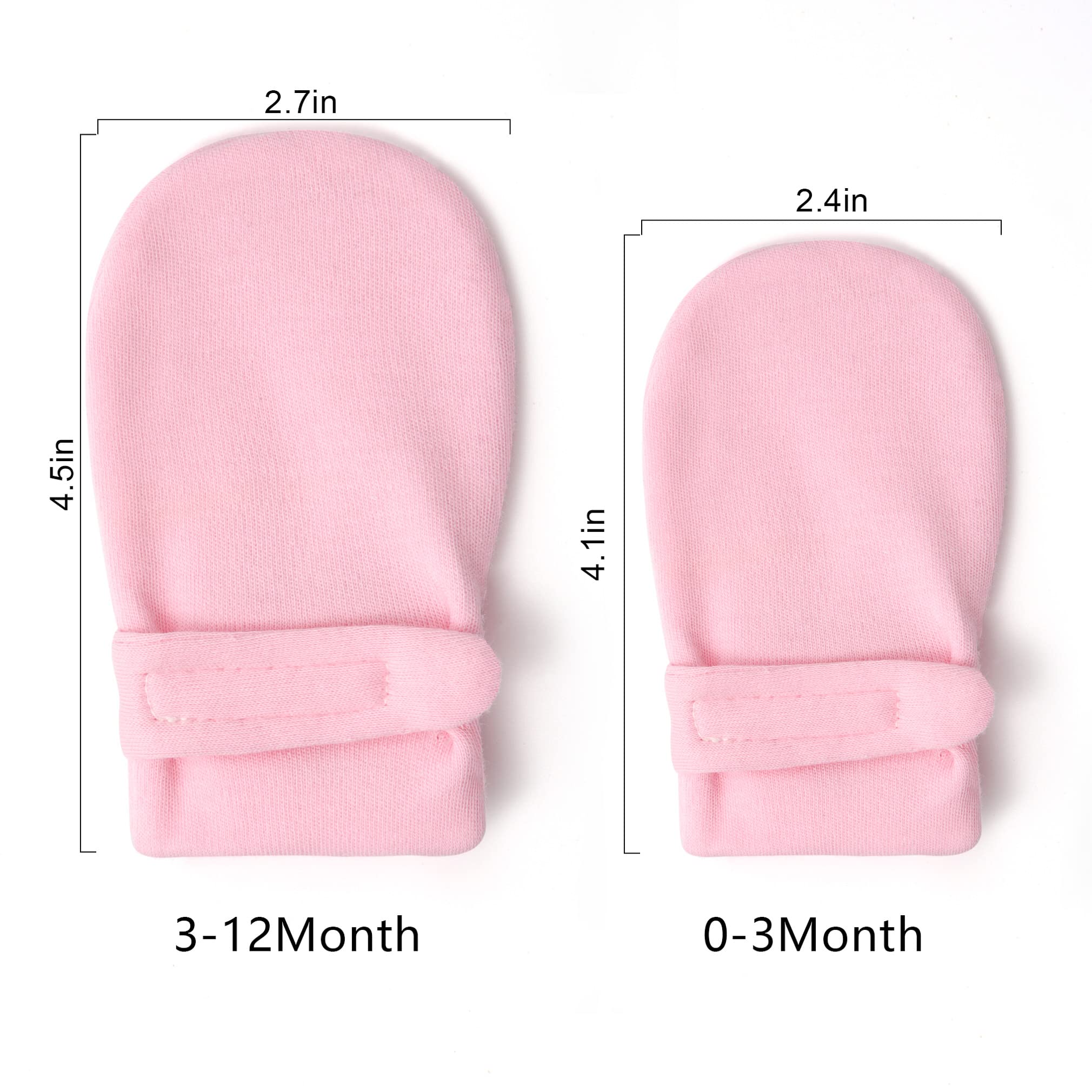 Manoplas para recién nacidos sin rasguños,100% algodón transpirable,Guantes ajustables para niños y niñas, rosa/rosa, rojo , 0-3 meses