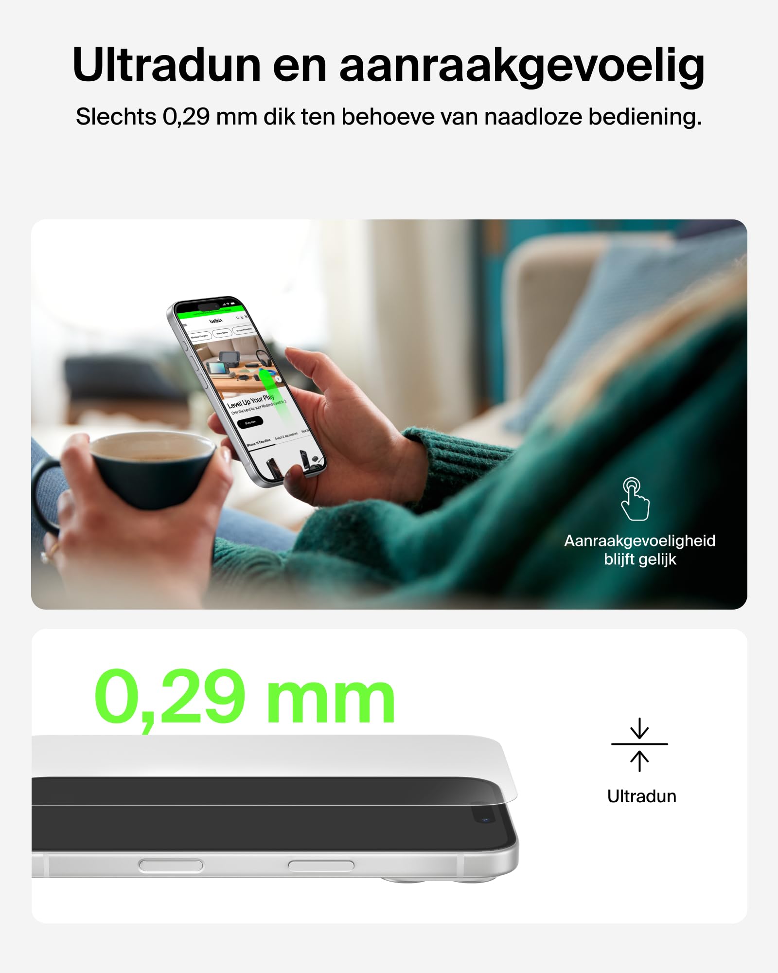 Belkin ScreenForce UltraGlass 2 screenprotector voor iPhone 16 Pro, kraswerend, slim vormgegeven glas met een hardheid van 9H, beschermglas met bevestigingsframe, screen protector voor iPhone 16 Pro