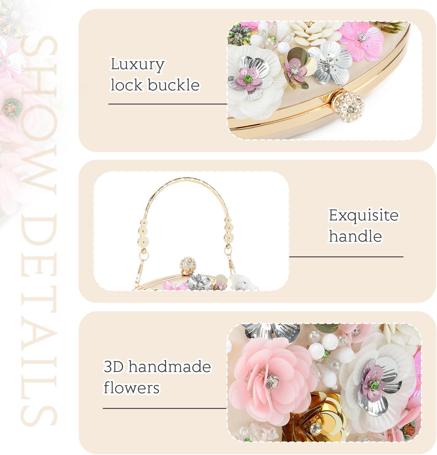 Freie Liebe Floral Clutch Beaded Purses for Women 3D Flower Evening Bag for Wedding, Bridal