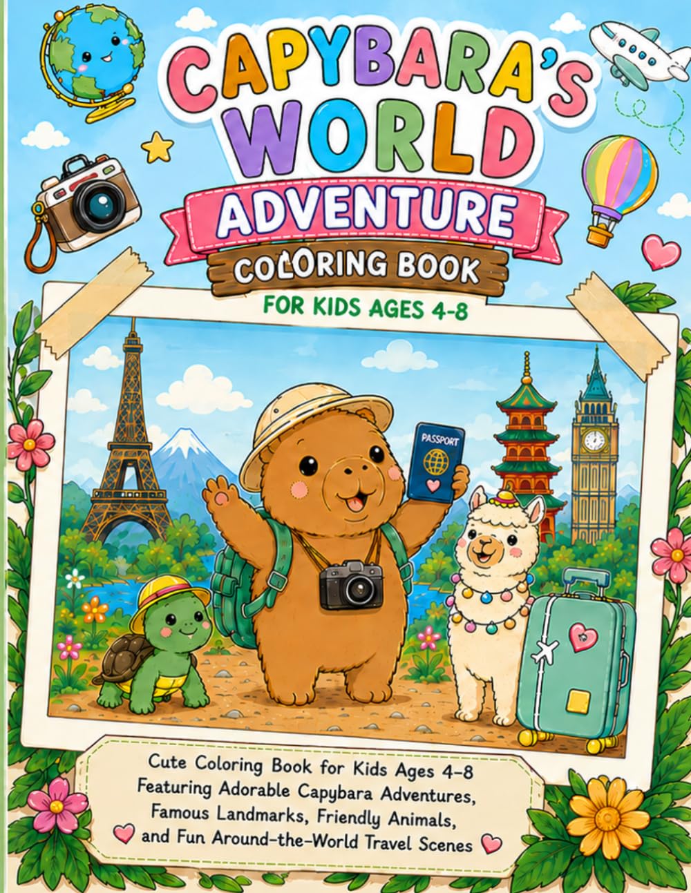 Capybara's World Adventure: Cute Coloring Book for Kids Ages 4–8 Featuring Adorable Capybara Adventures, Famous Landmarks, Friendly Animals, and Fun ... Travel Scenes (Kiko the Capybara Adventures)