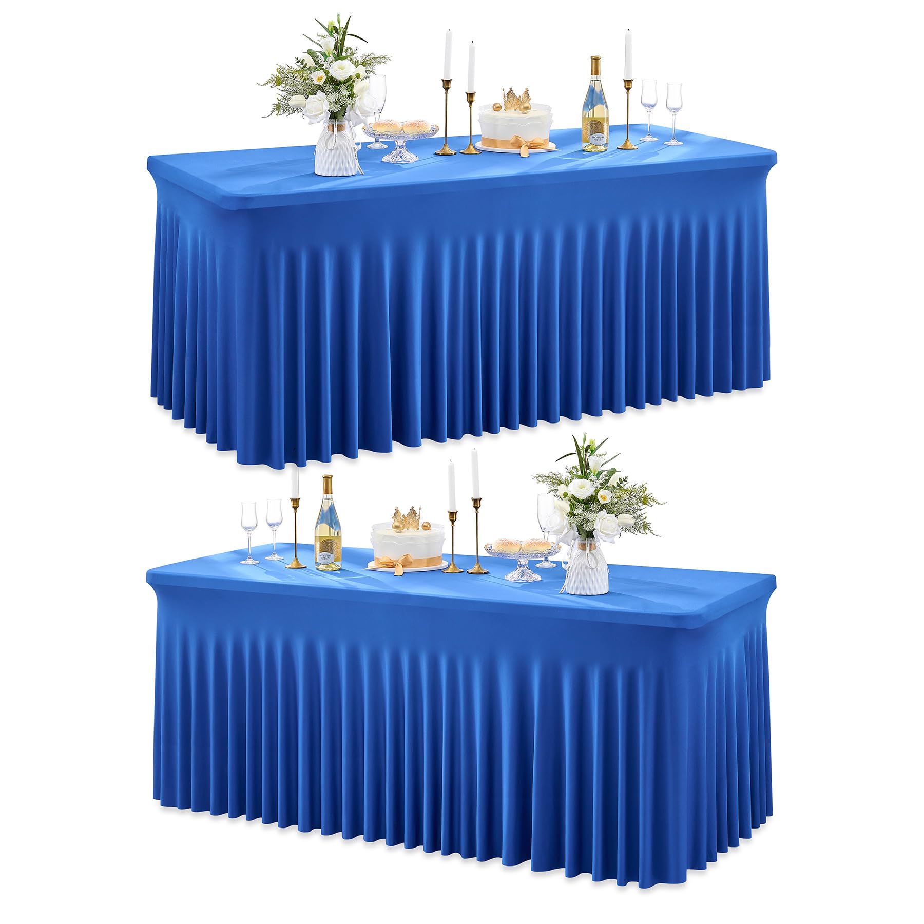 NSSONBEN 2-Pack Royal Blau Spandex Tischdecke für 180cm Rechteck Tische, Faltenfreie Stretch Tischdecke mit Rock für Bankett Party Hochzeit Geburtstag Meeting Display Dekoration Tischdecken