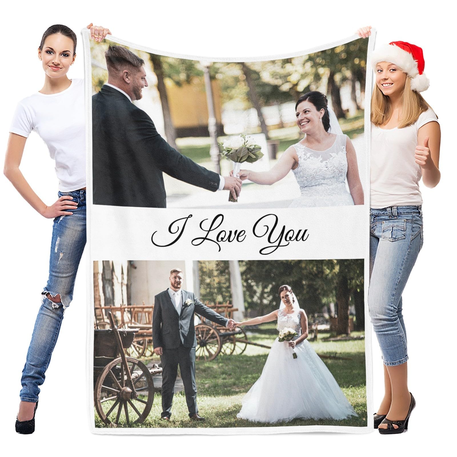Lnm Women's 2 Photos Personalised Blanket With Photo, Personalised Photo Blanket, Customised Blankets, Custom Picture Blankets, Anniversary Wedding Birthday Gifts For Men Her Him