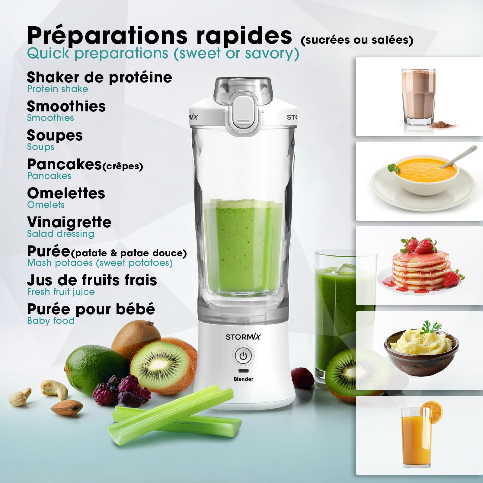 Excorn 2 In 1 Smoothie Maker – Blender To Go – Draagbare Blender – Portable Blender – Draadloos – Usb Oplaadbaar – Blender Smoothie – 380 Ml   Mini Blender