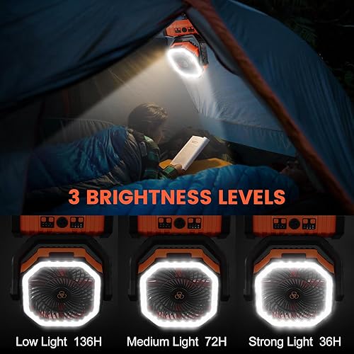 Miniatura 4 de Odoland Ventilador oscilante de campamento de 30000 mAh con linterna LED, funciona con batería recargable, ventilador portátil para tienda de