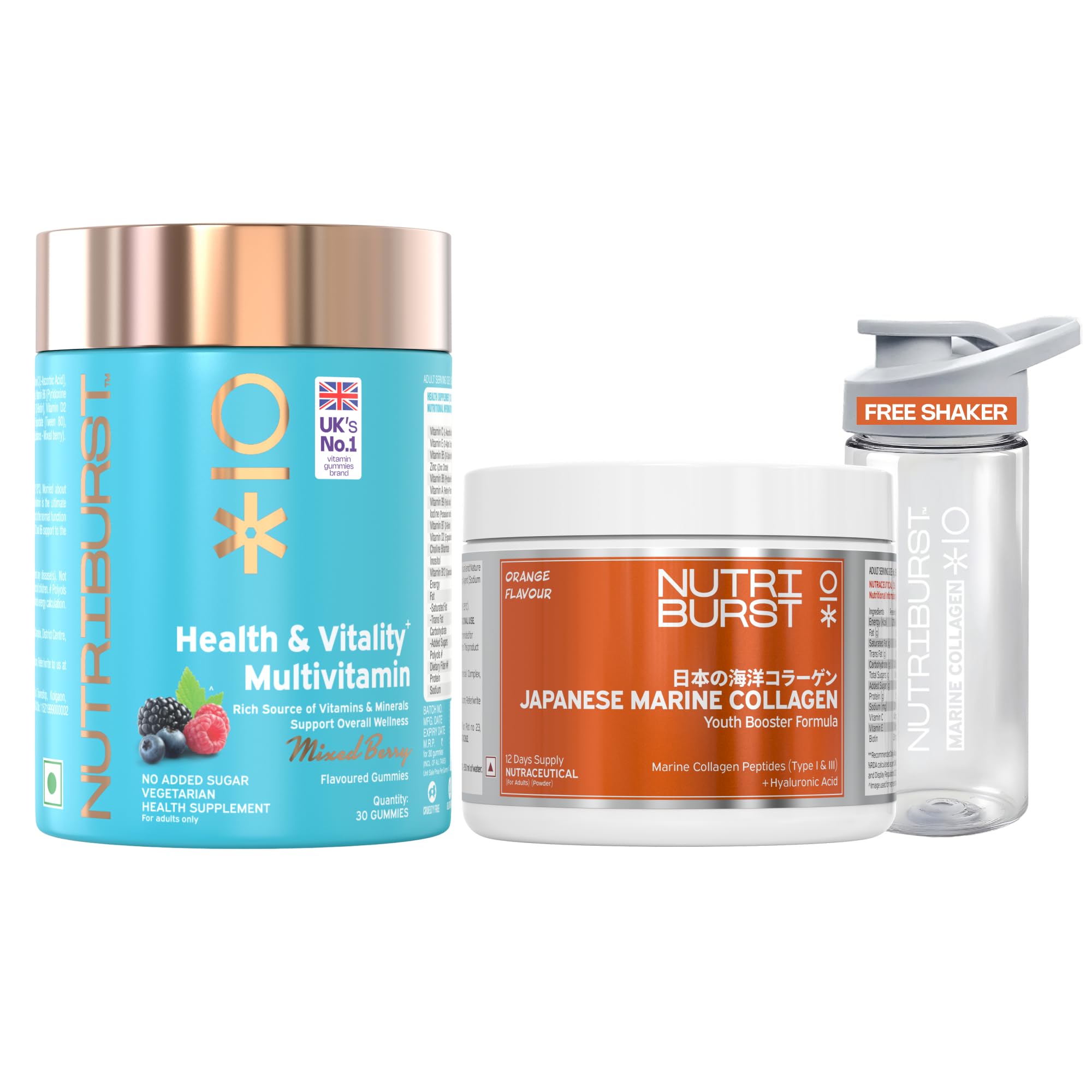 Nutriburst Japanese Marine Collagen Powder (Orange flavor) + Health & Vitality Multivitamin Gummies | Biotin, Vitamins A–E | No Added Sugar | Combo for Healthy Skin, Hair, Nails & Joints-image-16