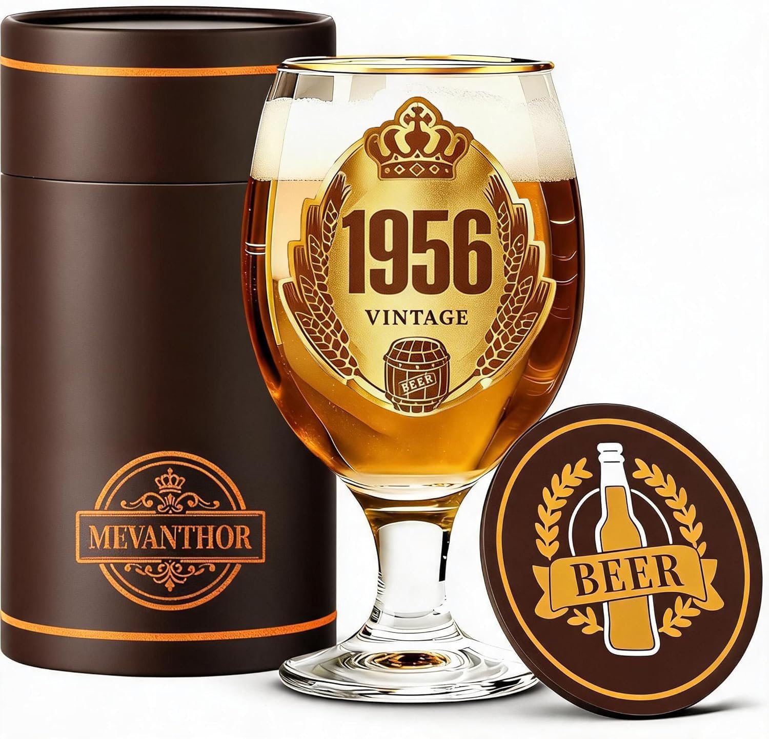 Mevanthor 70th Birthday Gifts for Men, Engraved 1956 Beer Glass, 400ml