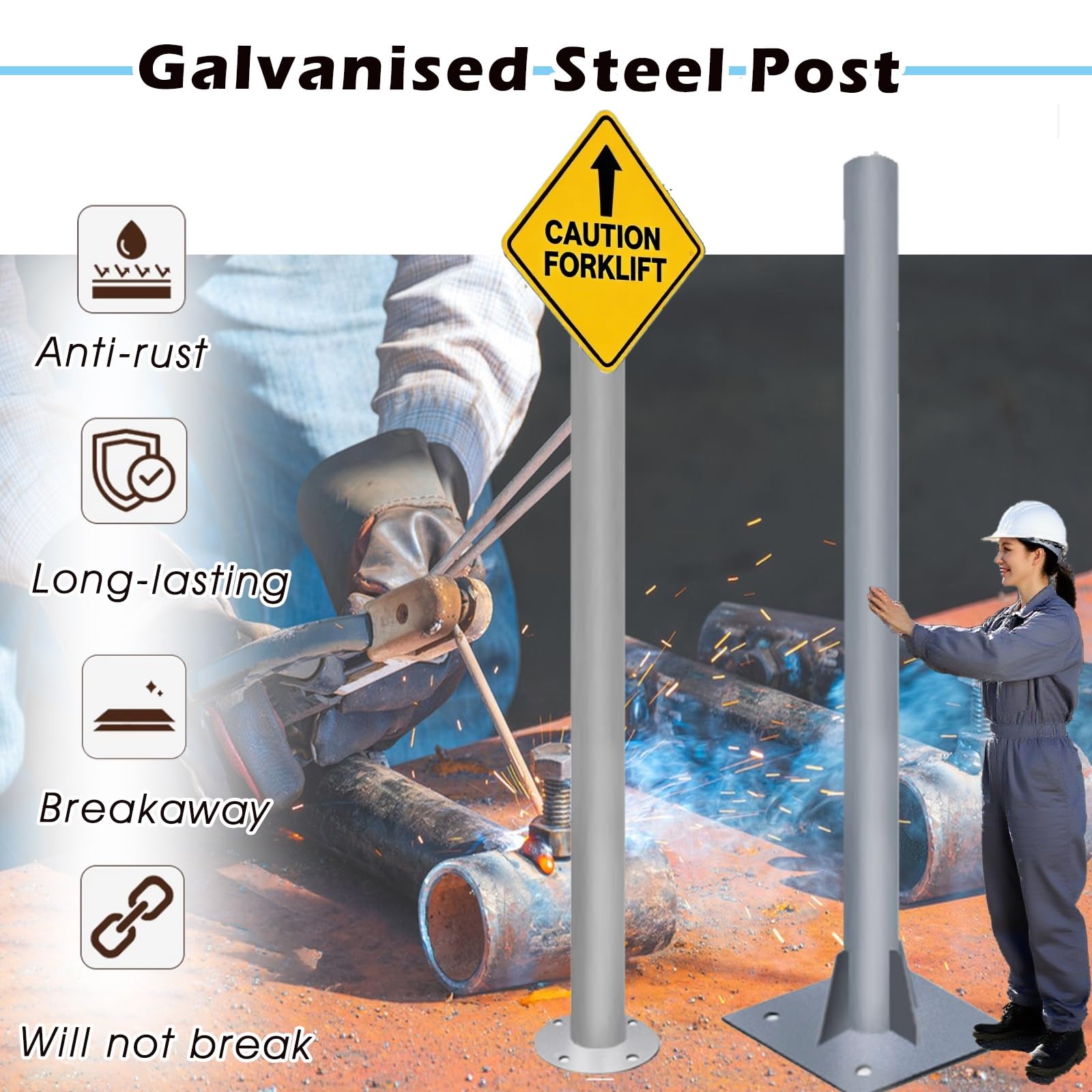 Poste de metal galvanizado para jardín, patio y uso inmobiliario, poste universal de montaje en tierra para parasol y letreros al aire libre