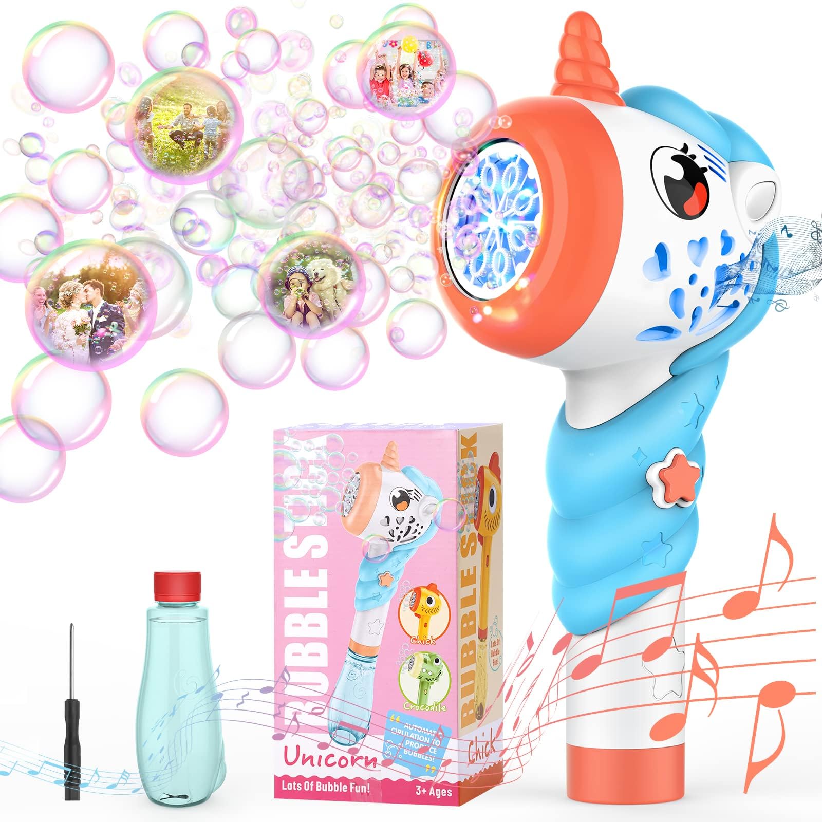 Bubble Machine for Kids,Automatic Bubble Blower for Toddlers Bubble Maker with Music Light Bubble Solution Bubble Wand 8000+Bubble/min Summer Outdoor Bubble Toys Birthday Party Gift for 3-8 Boys Girls