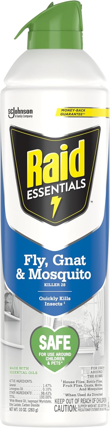 Raid Essentials Fly, Gnat, and Mosquito Killer Aerosol Spray, Safe for Use Around Children and Pets, 10 oz