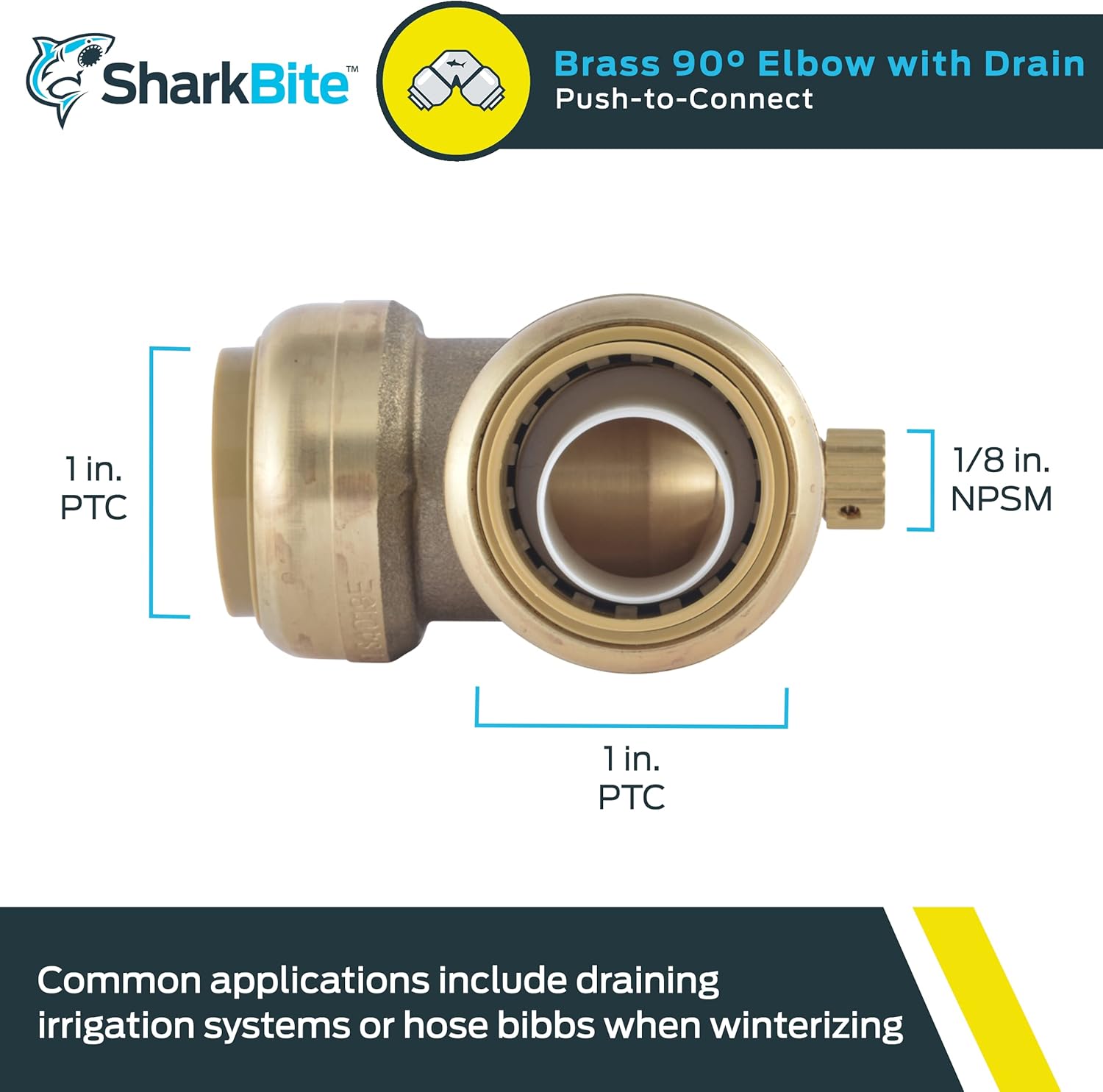 SharkBite 1 Inch 90 Degree Elbow with Drain Vent, Push to Connect Brass Plumbing Fitting, PEX Pipe, Copper, CPVC, PE-RT, HDPE, U5260LFA