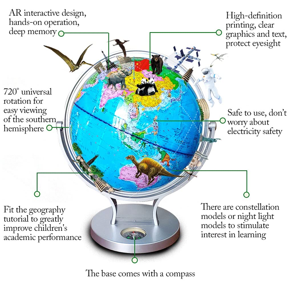 Mappamondi, Globo geografico interattivo con Base Argentata da 7,8 Pollici, globi educativi AR del Mondo, Globo del Mondo Illuminato
