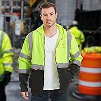 Vista 38 de ProtectX Class 3 High Visibility Safety Sweatshirt for Men, Reflective Hoodie with Large Pocket for Construction & Work