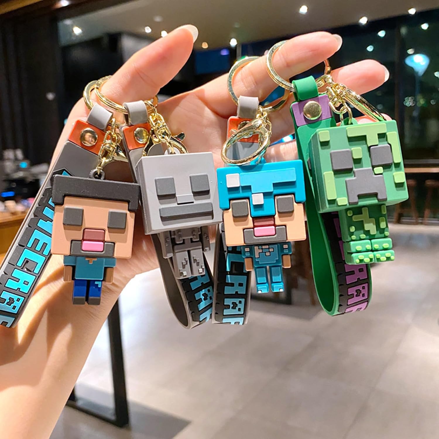 4 Pcs Pixel Keychains for Boys, Game Theme Pendant Keychains, Key ring Purse Backpack Key Accessories Wristlet