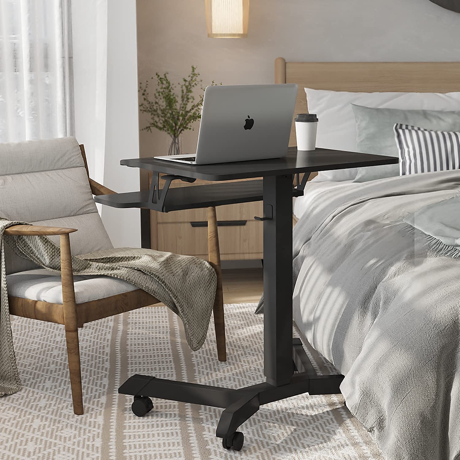 FENGE Mobile Laptop Stand Pneumatic Height Adjustable Sit Stand Desk