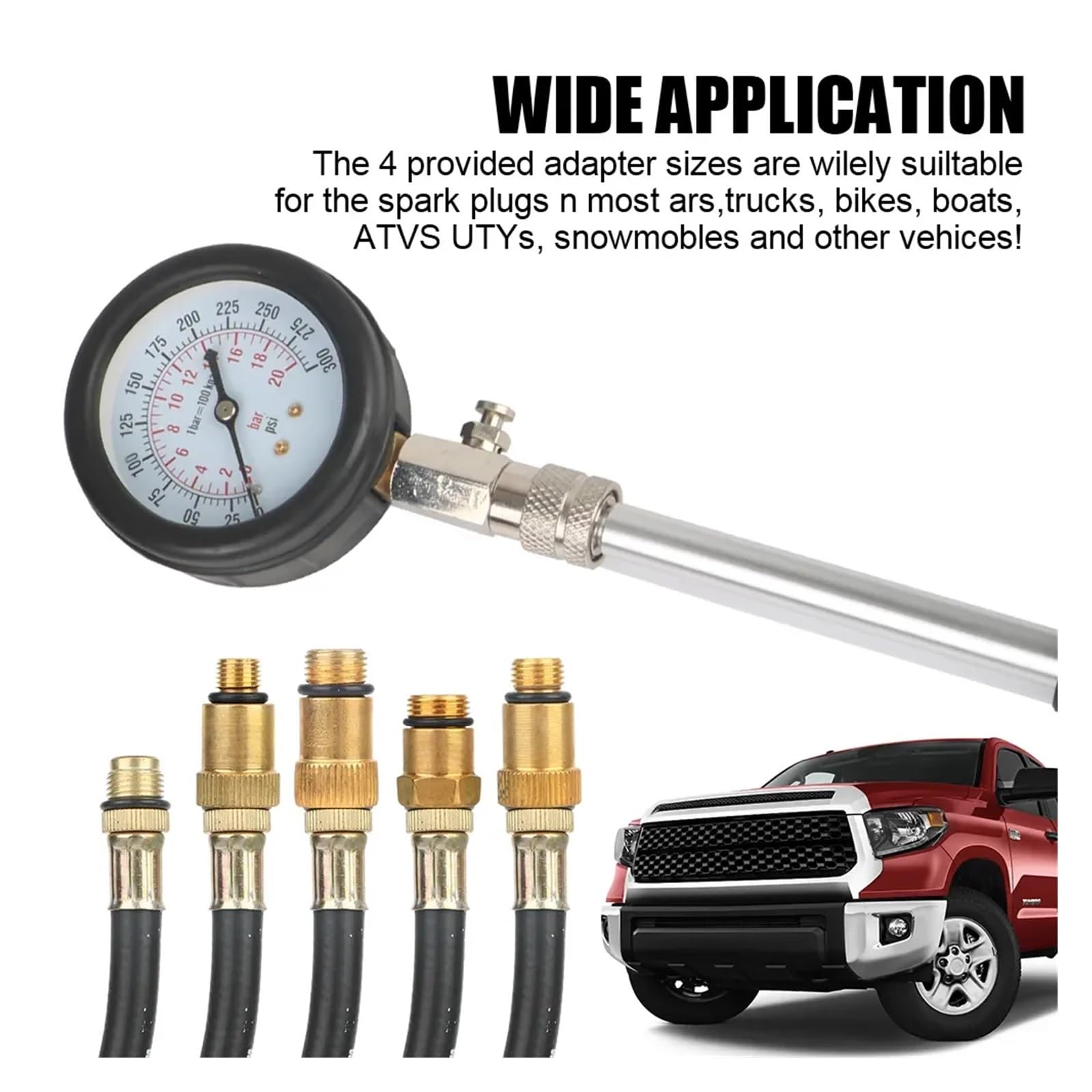 Zestaw Do Testowania Cylindrów Samochodowych Miernik Kompresji Silnika Benzynowego 0-300 PSI Manometr Z Adapterem M10 M12 M14 M18 Precyzyjne Monitorowanie