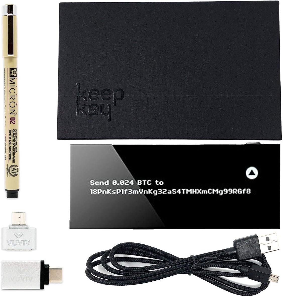 KeepKey - Bitcoin Wallet Bundle with Bonus VUVIV Micro-USB Adapter, USB-C Adapter for MacBook and Sakura Pigma Archival Ink Pen for Recovery Seed Sheet