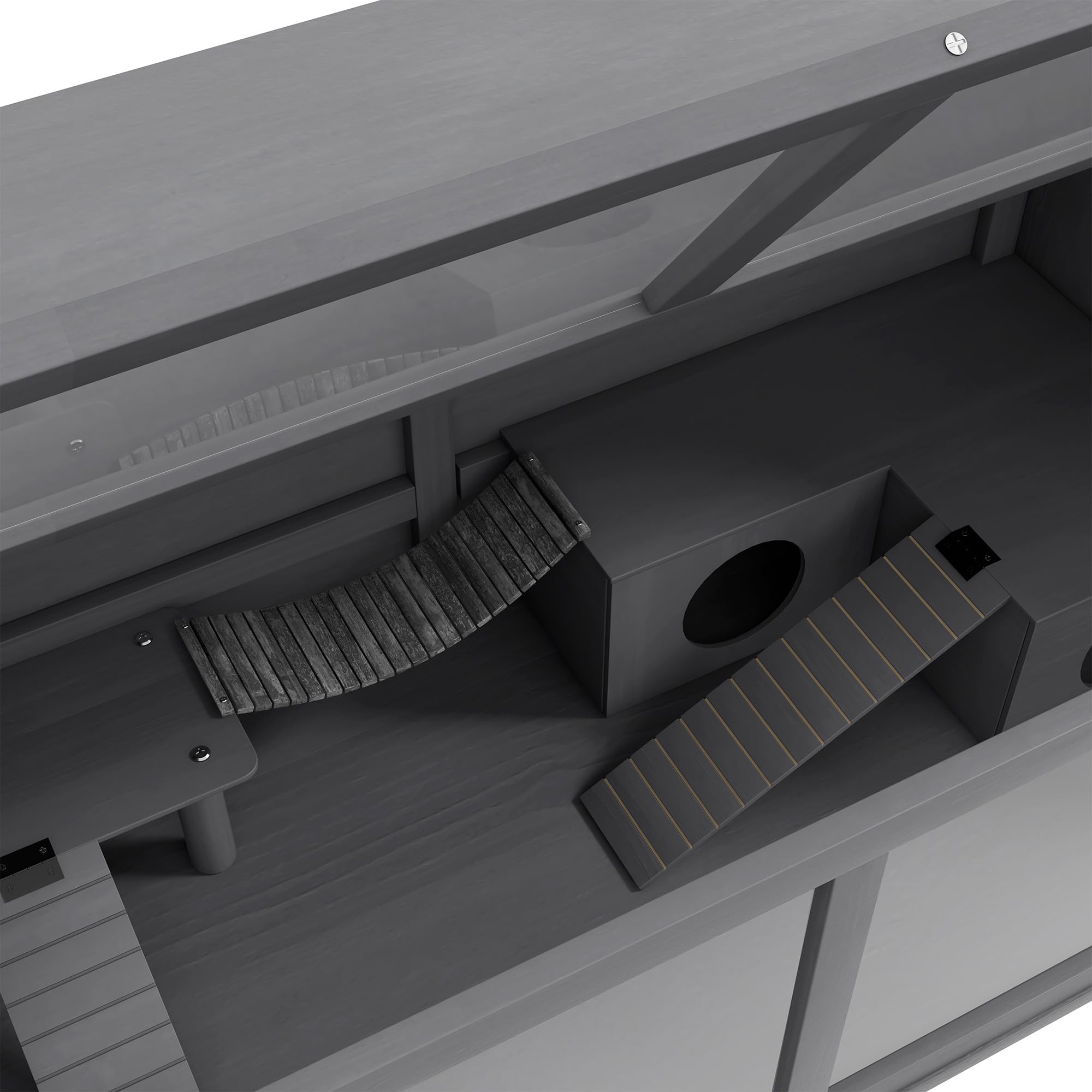Jaula de Madera para hámster PawHut, caseta para roedores de 100 cm, casita para Animales pequeños, casita de Juegos con Puente Colgante, escaleras, Techo practicable, caseta, Gris Oscuro