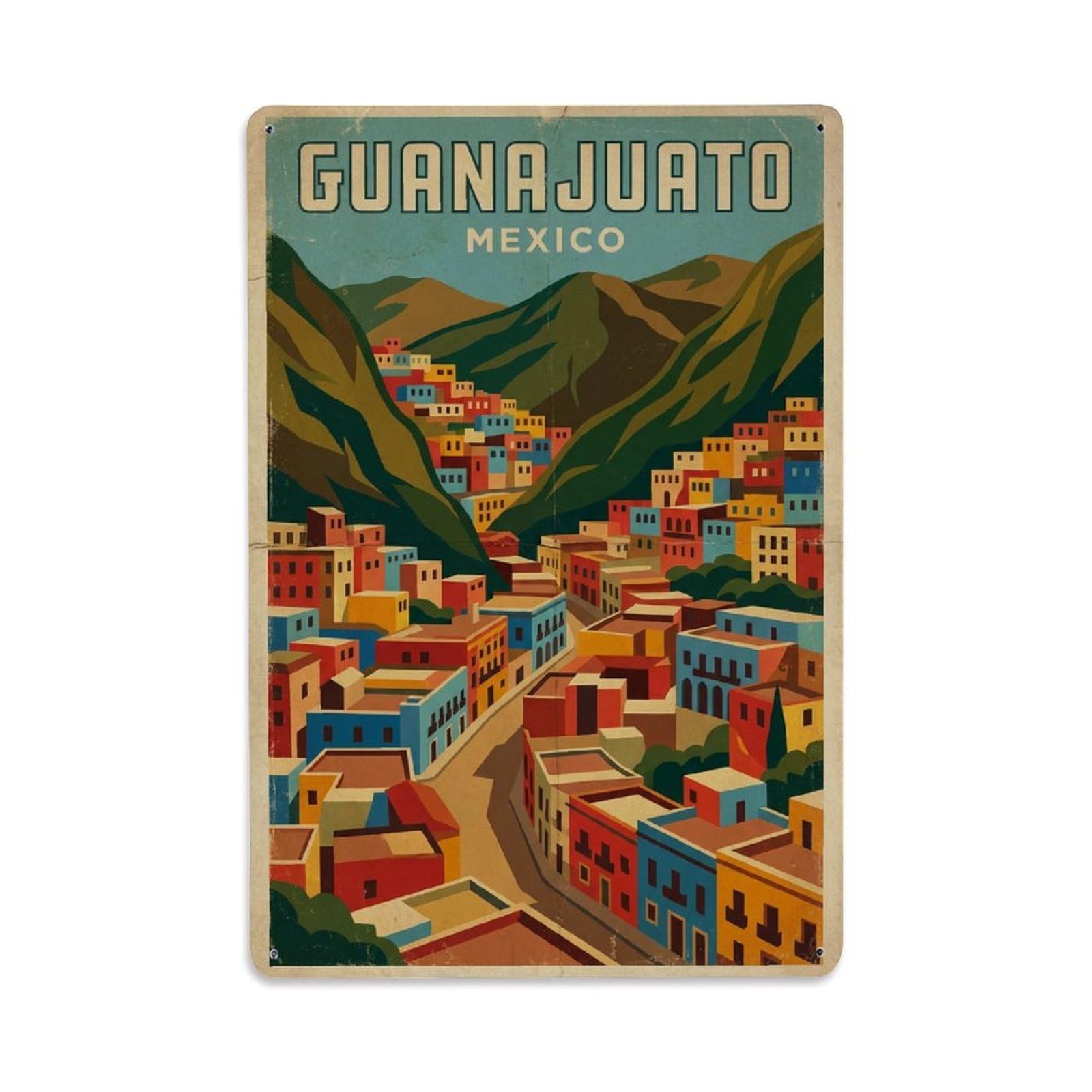 Xanthor Style Vintage Travel Mexico Guanajuato Metal Tin Sign