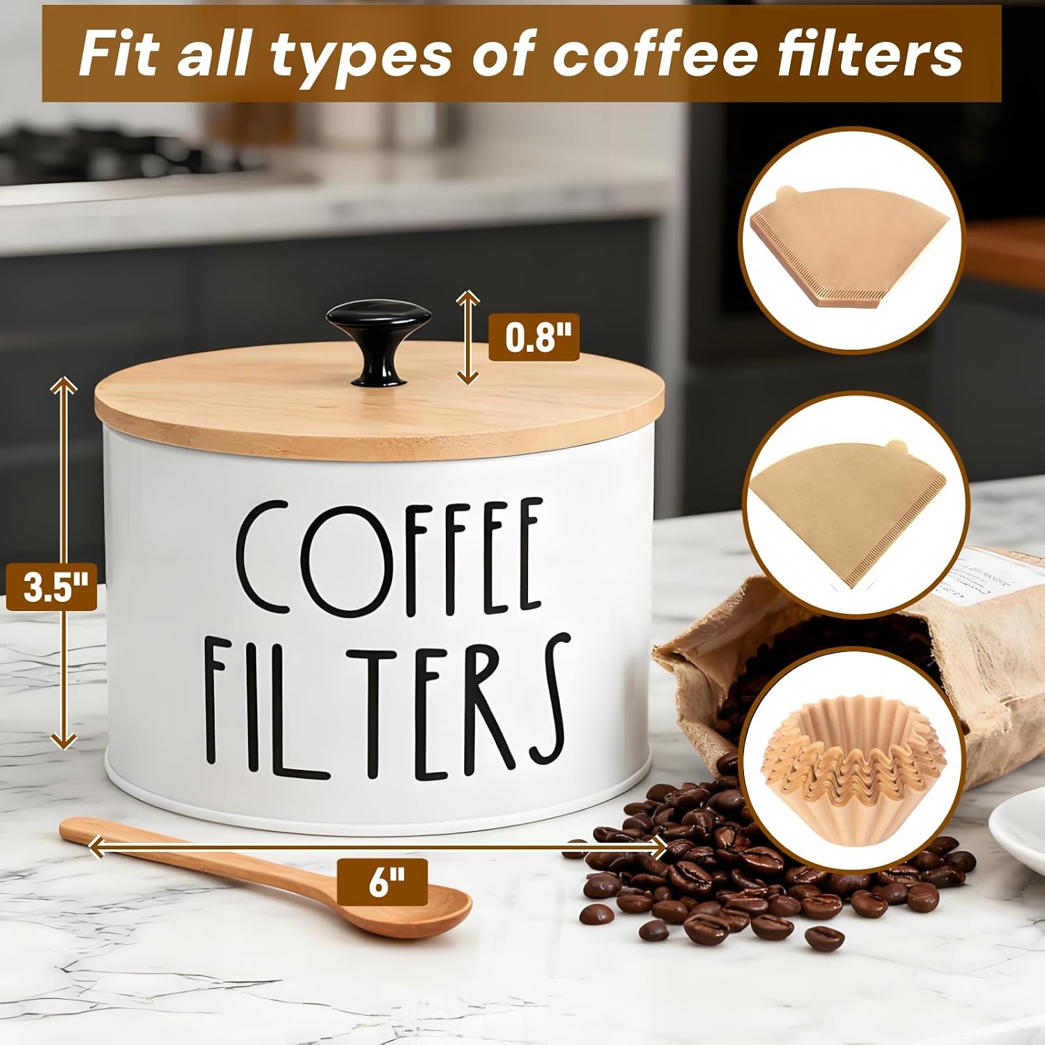 Coffee Filter Holder with Bamboo Lid, Large Capacity