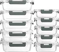 MCIRCO 10-Pack Glass Meal Prep Containers with Airtight Snap Lids - 5x34oz & 5x13oz, Borosilicate, Oven/Microwave/Freezer Safe