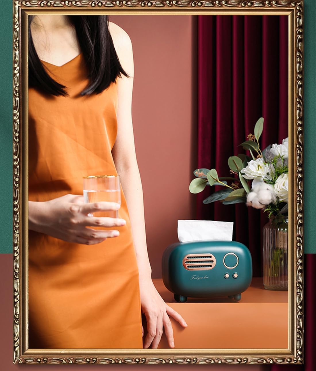 Retro Radio Shape Tissue Cover Box Unique Multifunction Tissue Box for Kitchen Bedroom Office Parlor Bathroom Decoration Creative Gift Tissues Cover (Retro Radio Green)