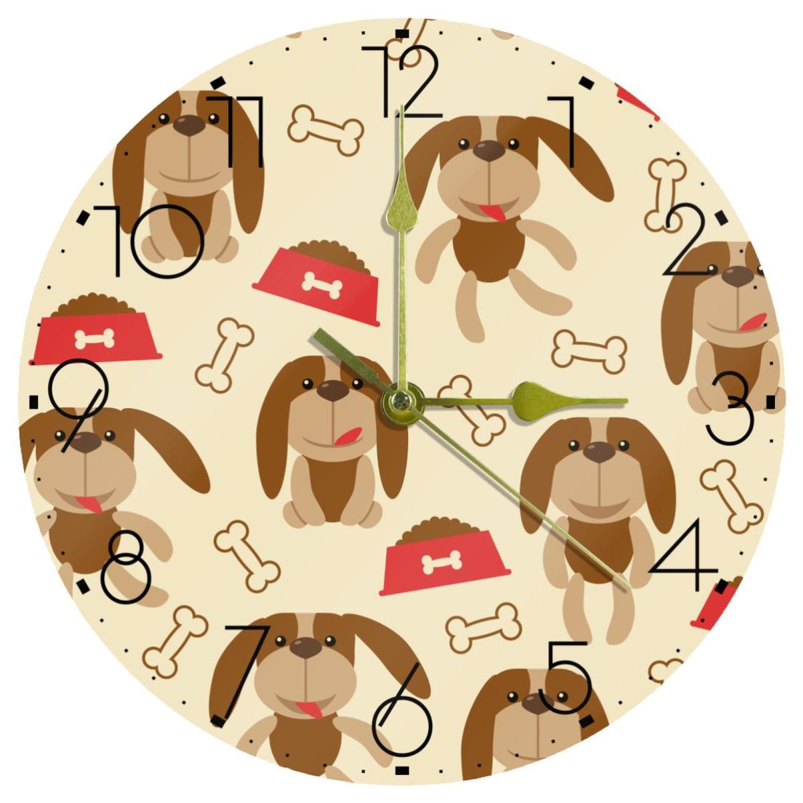Horloge murale ronde os de chien de 25,4 cm pour personnaliser le salon ou une école maternelle