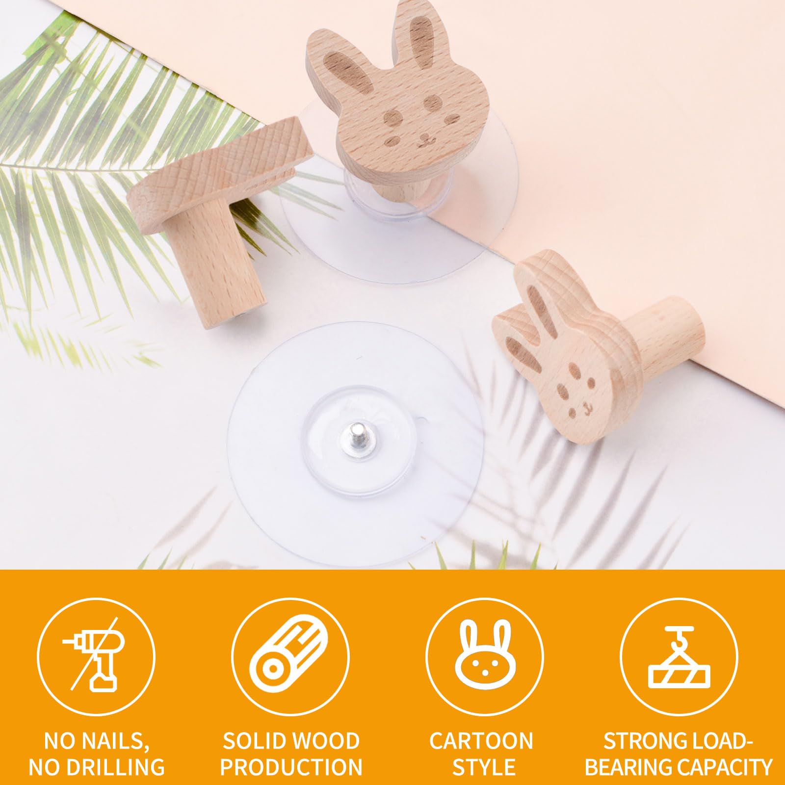 MOROBOR Pomelli decorativi unici in legno per cassetti, 6 pezzi, a forma di coniglio, con viti, per cameretta dei bambini, cucina, armadio, camera da letto, comodino