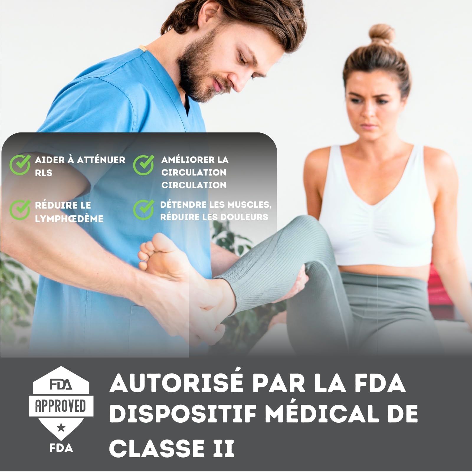 Bottes de Pressothérapie sans Fil, Masseur de Jambes pour Drainage Lymphatique, Soulagement de la Douleur, Amélioration de la Circulation Sanguine, Batterie 4 Heures (L)