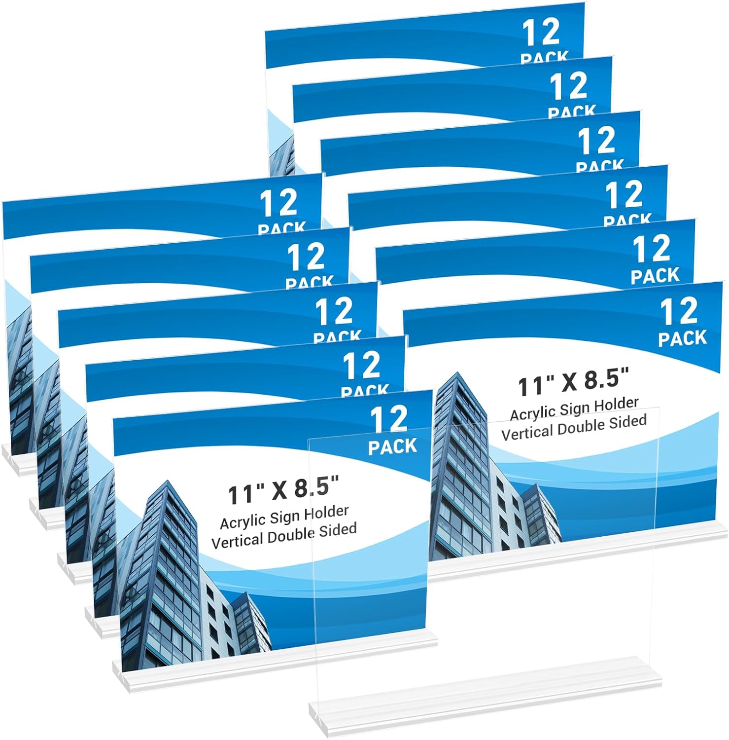 12 Pack Acrylic Sign Holder 11 x 8.5 Horizontal, Double-Sided Clear Sign Holder Plastic Stands for Display, T Shape Acrylic Table Sign Stands for Office Store Restaurants Wedding Party Decoration Horizontal 12 Pack 11x8.5