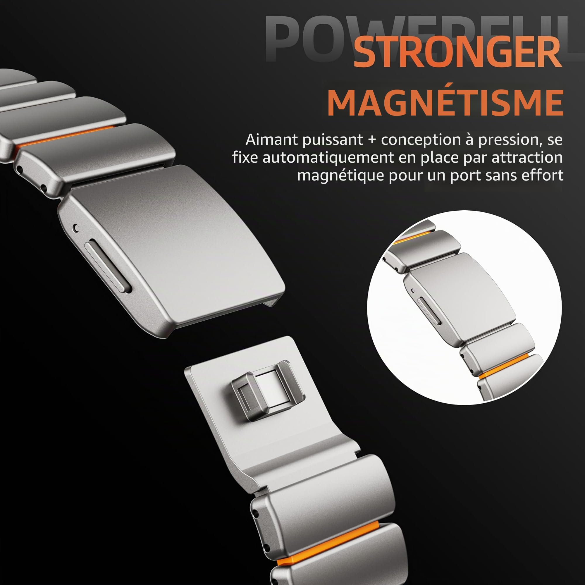 Bracelet double couche en silicone titane de luxe compatible avec Apple Watch Band Ultra 3/2/1 49 mm, 46 mm, 45 mm, 44 mm, 42 mm - Bracelet en métal avec fermoir magnétique pour iWatch Series 11